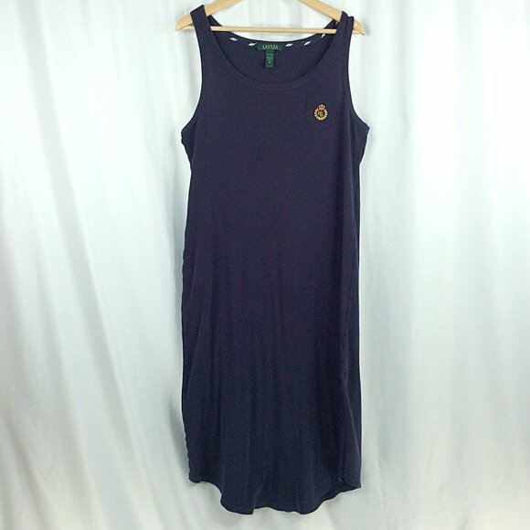 Lauren Ralph Lauren Maxi Dress / Nightgown Women's Size XL Navy Blue Crest Logo - Picture 1 of 6